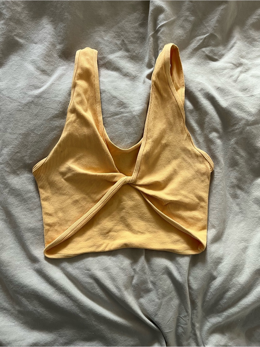 Ribbed Twist-Front Bralette in Soft Yellow
